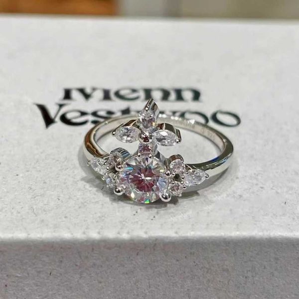 Brand Westwoods New Cross großer Zirkon Saturn Ring Damen Leicht Luxus einzigartiges Design voller Diamond Planet Nagel