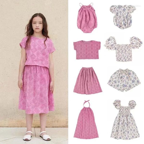 Giyim Setleri Toddler Girls Giyim Markası 2024 Yaz Çocuk Tişörtleri ve Şortları Sevimli Bluz Gül Kız Elbiseleri Prenses Bebek Kıyafet Seti