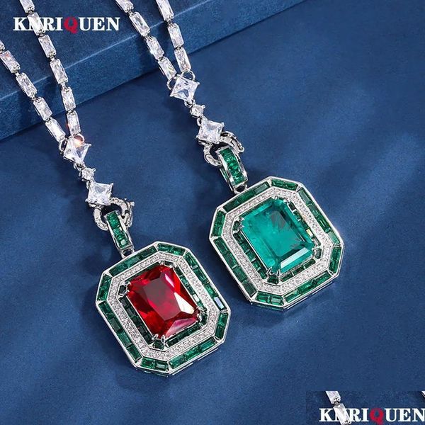 Anhänger Halsketten Charme Vintage 12x16mm Smaragd Ruby Kette für Frauen Edelstein Labor Labor Diamant Heck Party Fein Schmuck Dame Deli Dhyh7