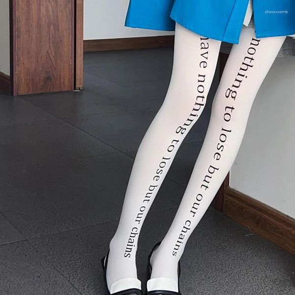 Frauen Socken Korea Design Personalisierter weißer Buchstaben Liebe Druck Seidenstrümpfe gedruckte Marke Fliege Krawatte Strumpfhosen japanische Strumpfhosen