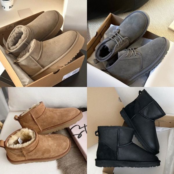 Botlar Tasarımcı Kadın Avustralya Boot Classic Ultra Mini Platform II Hardal Tohum Kestane Neumel Bailey Bow Fur Foot Fotic Kum Süet Kış Kadınları Erkekler İçin Kar Erkek Pembe