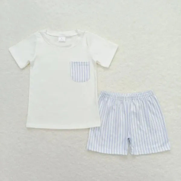 Kleidungssets kurzärmeliges Kleinkindjungen -Outfit RTS Kinder Baby Jungen Kleidung Boutique Großhandel auf stock blaue Streifen Kinder