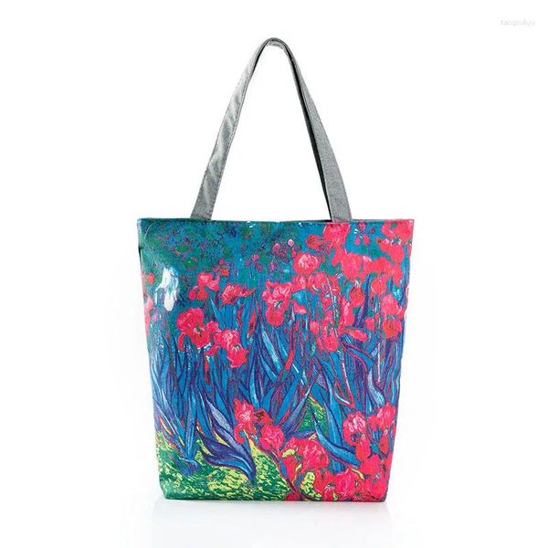 Sacolas de compras Bolsa de pintura digital Flores de ombro Calico ombro portátil Canvas