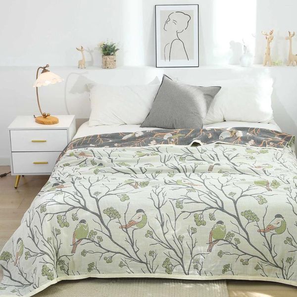 Cobertores sofá -cama colcha flores japonesas de algodão único algodão manta de gaze de verão macio e dupla toalha de espalhamento duplo