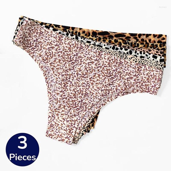 Mutandine femminili bzel 3pcs/set Fashion Leopard Bikini Turgini sexy per cagne senza cuciture bianche in seta in linga sport sport g-corde