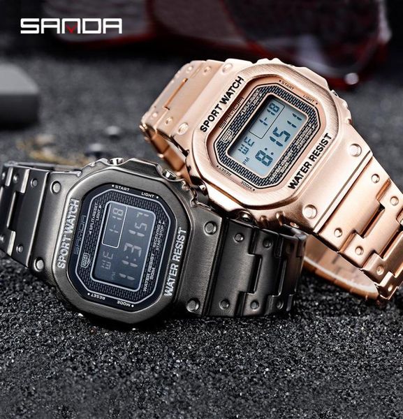 Square Men Sports Watches Metal Style Full Aço inoxidável pulso Digital Military RELOJ DEPORTIVO HOMBRE WURistWatches7478406