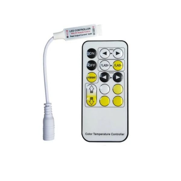 Mini 15 Tasten Dimmer Controller Zwei Draht-RF-Fernbedienung für Einzelfarben-Neonrohr und COB 2835 5050 5730 LED-Streifenleuchte DC5-24V