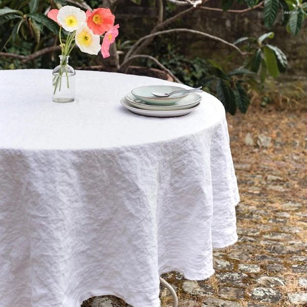 Tischtuch weiche Hochzeitsabdeckung natürliches reines Leinen El Bankett runde Tischdecke Dekoration Großhandel