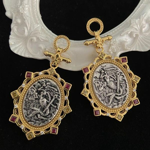 Dangle Ohrringe Vintage Ancient Münzen Italienische Handwerkskunst modische und elegante kupfergepackte echte Gold