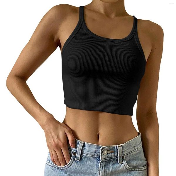 Damen T-Shirts Frühlings- und Sommer sexy schlank sitzende Hosenträger, um eine Figur-Navel-Baring-Weste für Frauen mit U-Neck-Sport-Top-Frau zu enthüllen