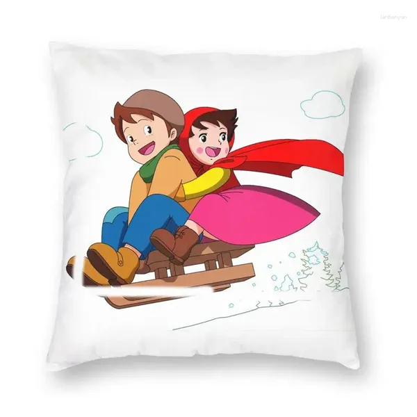 Travesseiro feliz heidi e peter ski estojo para sofá desenho animado alpes girl anime capa moderna fronha de veludo