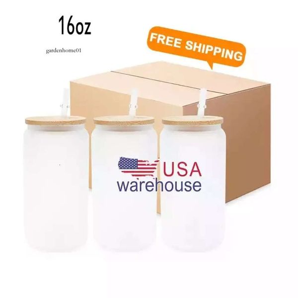 US/CA Stock 16oz Creative können Tumbler Tee -Saftmilch klare und gefrostete Tasse Kaffeetasse Langlebige Borosilikat Weinglas Getränke 0514 formen