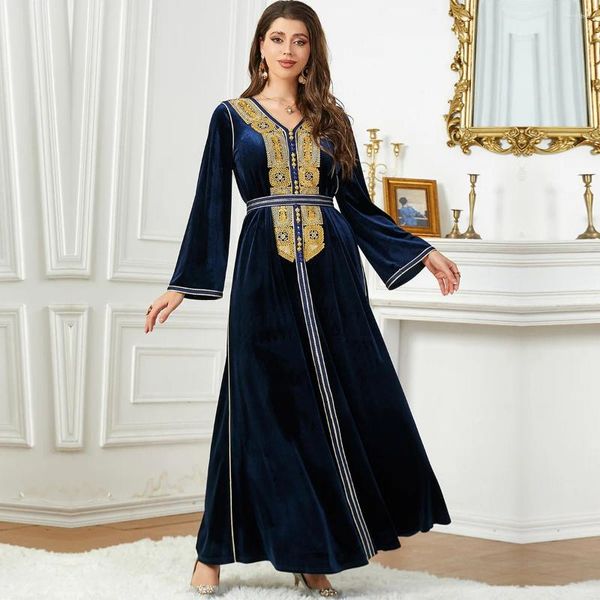 Lässige Kleider Abaya für Frauen Muskel Herbst/Winter Samt Kleid Dubai Arabische Mode Frauenfeiern Hochzeit Hochzeit