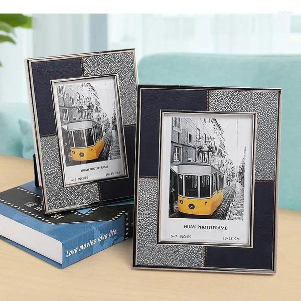 Frames European Silber gerahmt po modernes Design PU Leder Bild Rahmen Schlafzimmer Nachttisch Familien Porträt Porträt