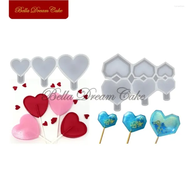 Moldes de cozimento 3D Diamond Heart Design Lollipop Silicone Molde