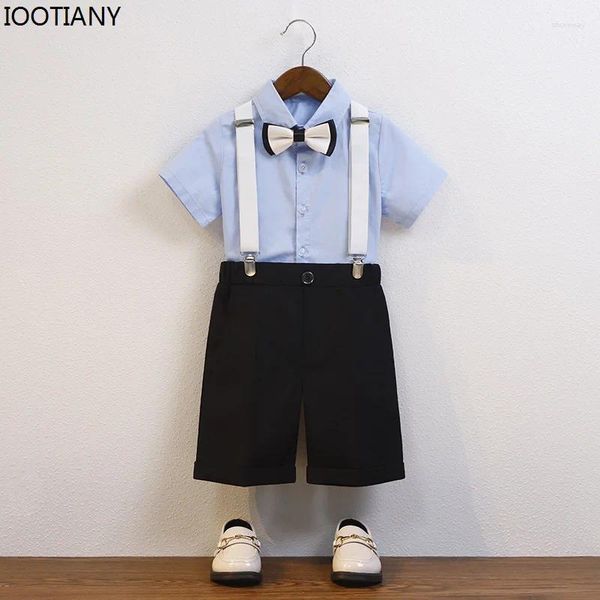 Herrenanzüge Kinder formelle Gurthemd Shorts Bowtie Clothing Set Jungen Sommer Hochzeits Geburtstagskleid Kinder Klavier Performance Tanzkostüm