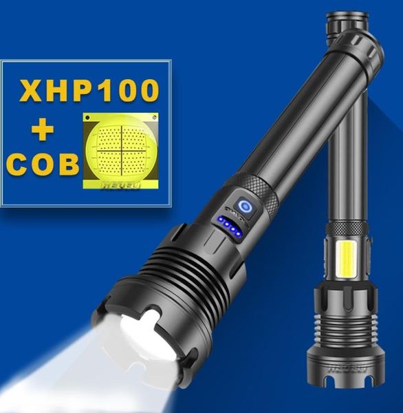 Светодиодный Torch XHP100 Мощный фонарик 18650 XHP90 Охотничий тактический фонарик USB USB Перезаряжаемый флеш