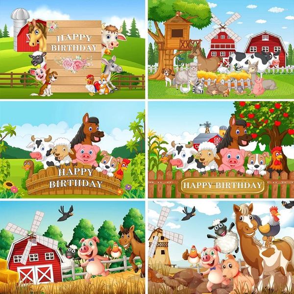 Decoração de festa Cartoon Farm Animais Tema nascido no bebê Poster Background for Pographing Banner PO Studio