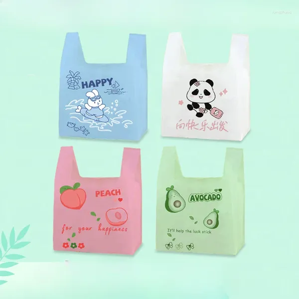 Borse di stoccaggio da 100 pezzi da 0,04 mm sottili pattern da imballaggio blu cartone animato Panda Panda in plastica da asporto usa e getta takeaway tasca rosa