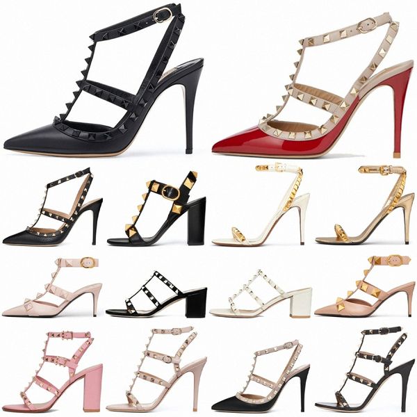 2-rap High Heels Sandals заклепки, обувь для обуви, дизайнер обувь валентинки заостренная патентная кожа, кожаные женщины с шипами с шпильками8Kim#