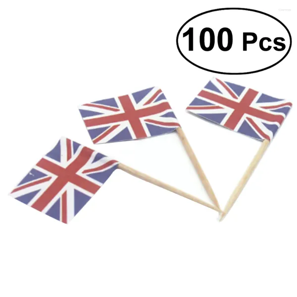 Falhe de talheres descartáveis 100pcs bandeira de madeira Paltos de dente da Inglaterra Cupcakes Pizick de dente para decoração de alimentos do Dia Nacional