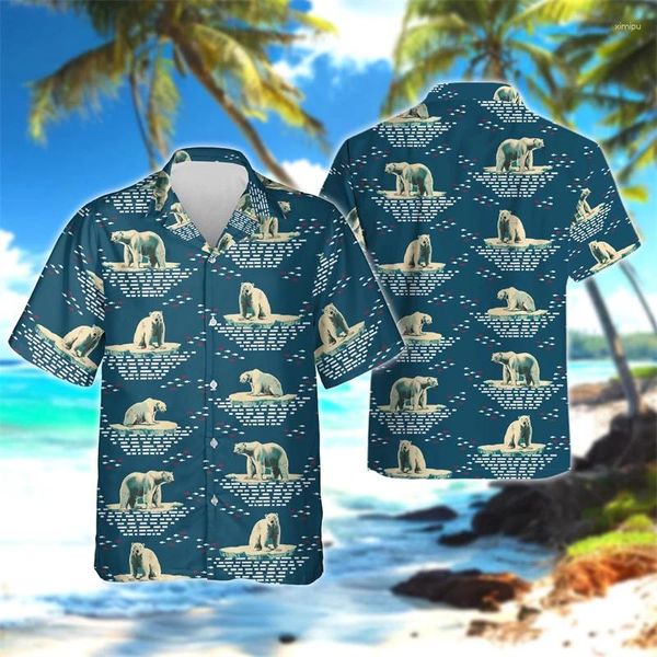 Erkekler Sıradan Gömlek Karikatür Kutup Ayı Grafik Erkekler Giysileri Harajuku Moda Hayvan Plajı Gömlek Hawaii Kadınlar Düğme Kısa Kollu