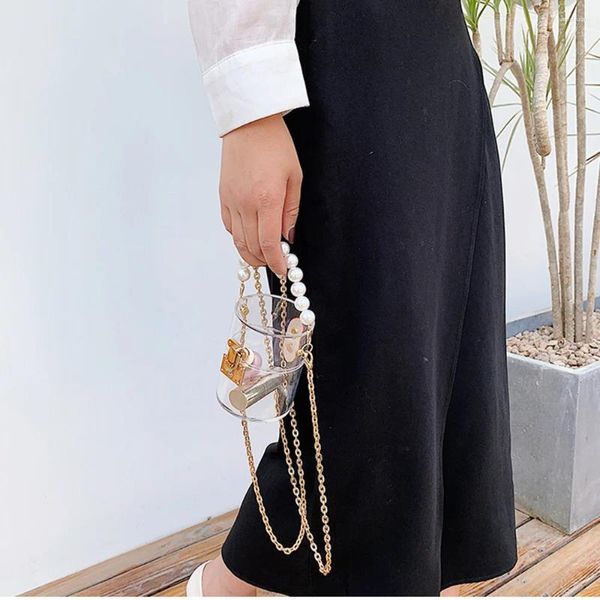 Borse a tracolla trasparente in scatola acrilica borsetta da donna borse da donna borse trasparente festa a forma di plastica con catena di perle