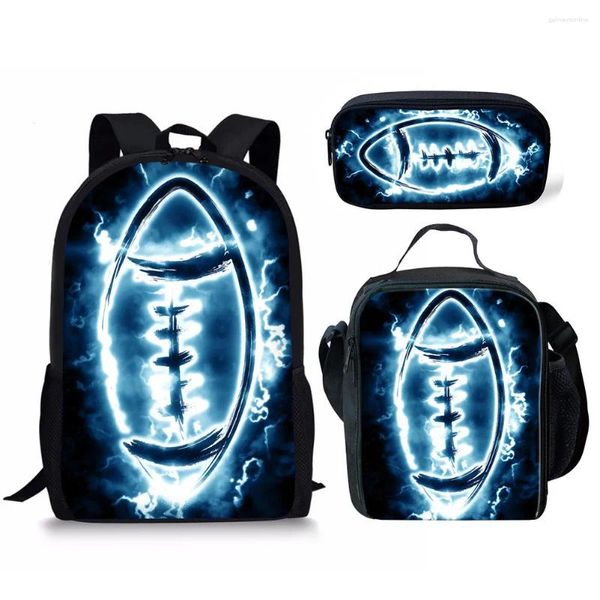 Schulbeutel Hip Hop Lustige amerikanische Fußball Rugby 3PCS/Set Backpack 3D Print Student Bookbag Travel Laptop Daypack Mittags Bleistift Hülle