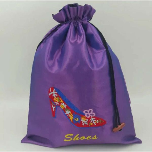 Saltos bolsas bolsas de bordado grande alto para sacola de armazenamento de sapatos de viagem portátil chinês lascas de aranha de seda feminina sacos de pó com lined sn4874 women-poeira