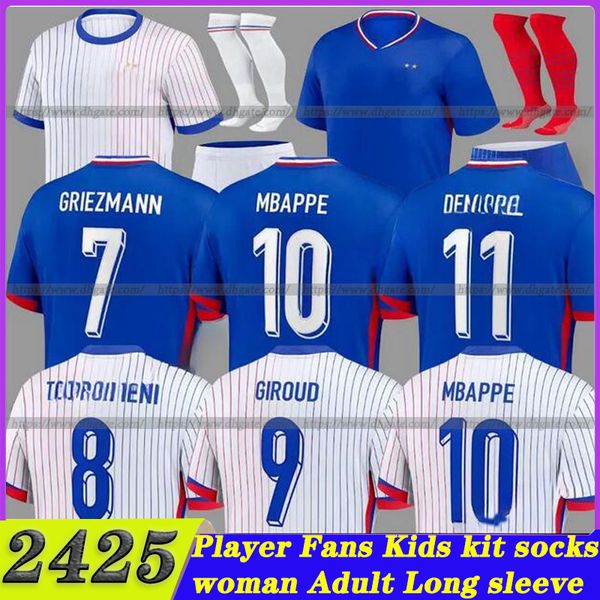 24 25 Maglie di casa francese Zidane Mbappe Soccer Maglie Dembele Coman Saliba Kante Maillot de Foot Equipe Maillots Griezmann Kid Kit Men Player Shirt da calcio