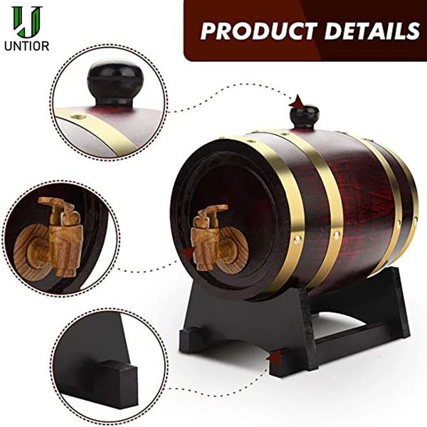 Unior 1,53L Holzweinfass Eiche Bierbrauausrüstung Rum Pot Whisky Weinbar Werkzeuge Hochzeit Dekoration Hausbrauen Bierwerkzeuge 240513