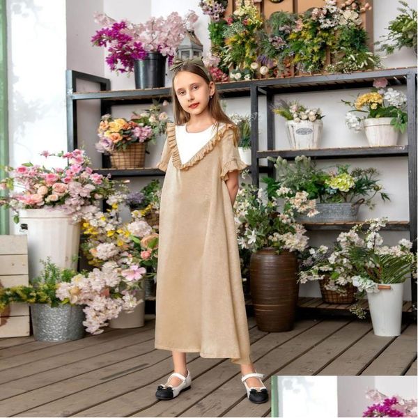 Ethnische Kleidung Ramadan Mode muslimische Kinder Abaya Print Girl Maxi Kleid Lange Robenkleider Kimono süßer Jubah Naher Osten Araber Islam Dhjri