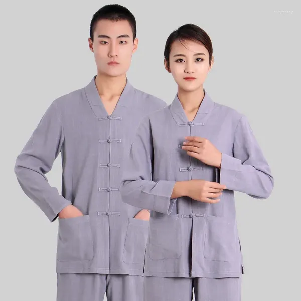 Ethnische Kleidung Tang Anzug Chinesischer Stil Langarm Baumwollwäsche Kleidung Meditation verbessert Hanfu Monks Plus Size Lay Buddhist