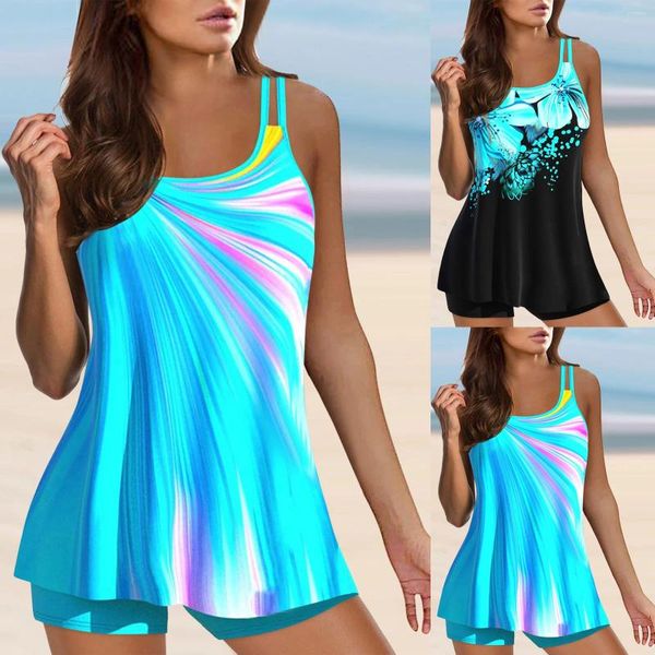 Frauen Badebekleidung Frauen Vintage Print Bikini Set Riemchen zurück Tankini 2 Stück nahtloser Badeanzug Sonnenschutz Beachwear Conjuntos de