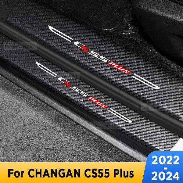 Adesivos de carro soleiras da porta do carro limite de placa de arranhão Protetor de interior imitação de interiores de carbono adesivo para changan cs55 mais 2022-2024