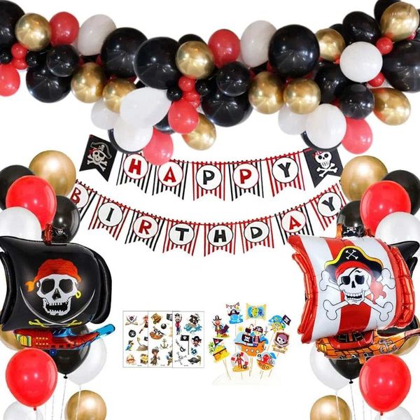 Decorazione per feste da 1 anno Girl Boy Decorazioni per il compleanno Set di palloncini per pirata con forniture a tema per topper per tatuaggi temporanei