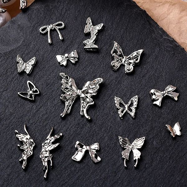 20pcs Silver light Butterfly unhas arco tacos de acessórios para manicure DOECR Retro Nails Decoração de suprimentos de decoração Cy 240514