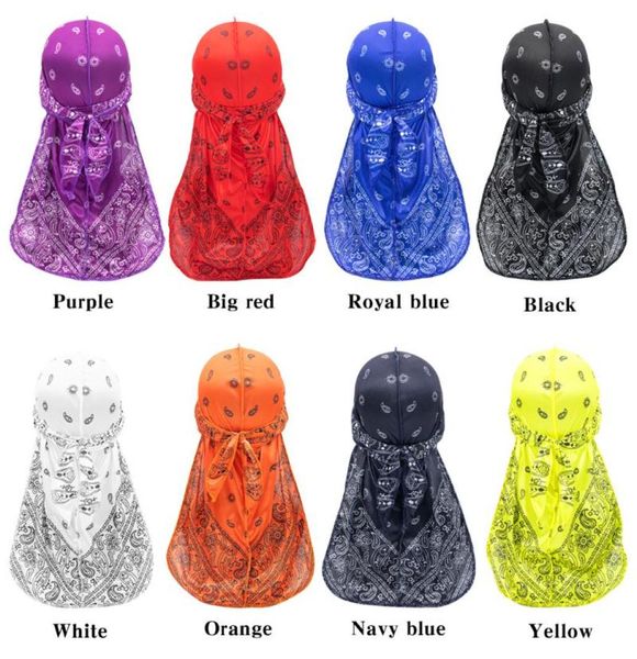 Bandanas Satin Men Streetry Cap Hip Hop Du Doo Rag Durag Wigs Turban Bandana Headwear Сплошной цвет с длинной шляпой галстук хвоста Acce9584434