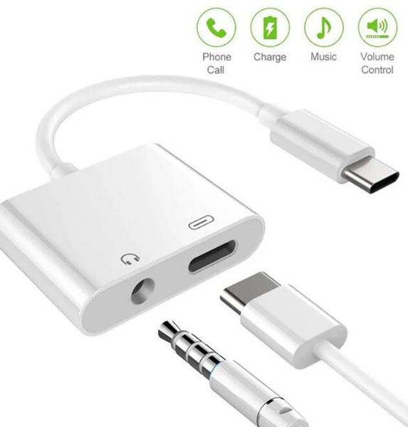 Adattatore auricolare da 2 in 1 a doppio tipo C per Samsung S20 S10 Huawei USB Type C a 3,5 mm Aux Audio Audio Caspiter Caricamento di ricarica Convertitore