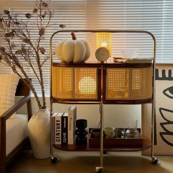 Dekorative Teller Vintage Sideboard Rattan Massivholz Veranda Tee -Aufbewahrungsschrank Nordic Edelstahlsofa