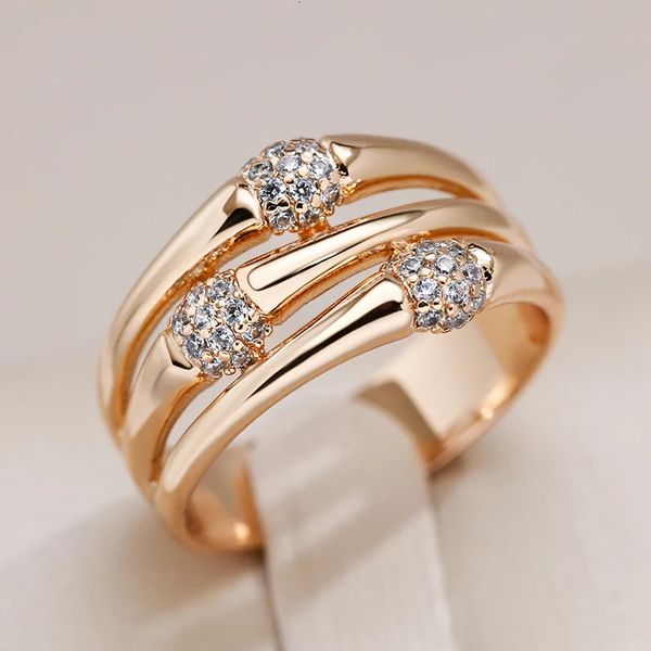 Kinel 585 Rose Gold Color Wide Big Rings for Women Unique Fashion Natural Zircon Anello per matrimoni moderni Gioielli quotidiani 240511