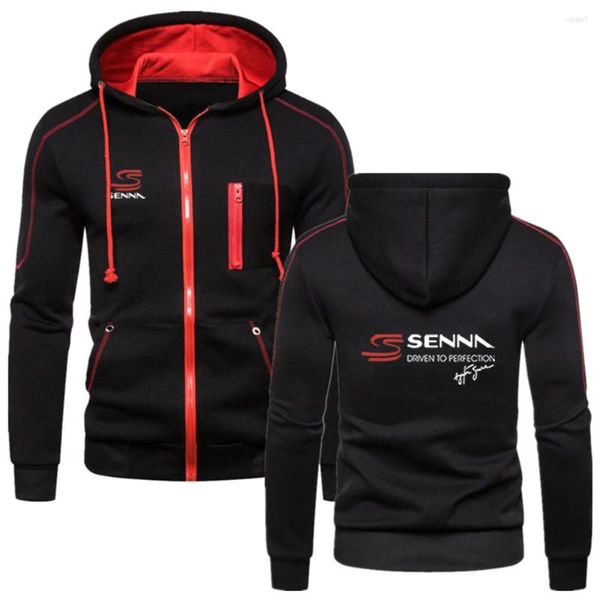 Herren Hoodies 2024 Frühling Herbst Ayrton Senna Logo Druck Sport Solid Color Reißverschluss Kapuze Casual Langarm Sweatshirts