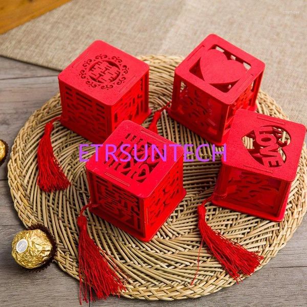 Wrap regalo 200 pezzi/lotto in stile cinese novità vintage in legno rosso in legno di legno di nozze scatole per le caramelle festeggiati di zucchero