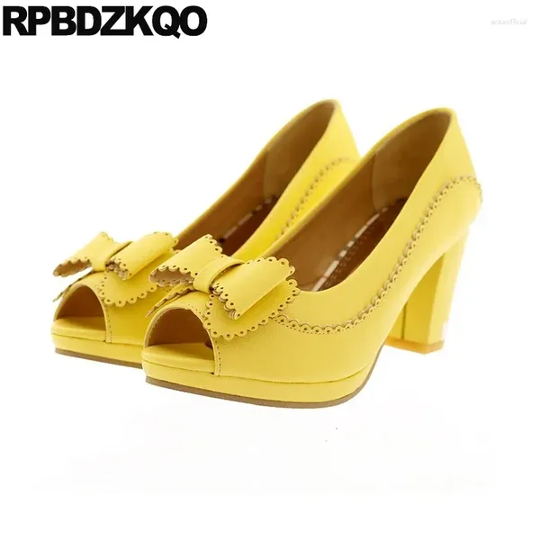 Scarpe eleganti tacchi alti toni rotondi 10 42 peep grandi dimensioni giapponese fiocromatico donna alla moda giallo giallo per matrimoni fottuto 4 34 pompe
