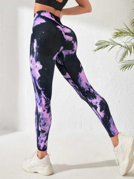 Leggings femininas Treça Trenta Tintura Permenda sem costura Mulheres Cantura alta Fitness Pants Purache Up Legging Tights Gym Ladies Clothing Y240508