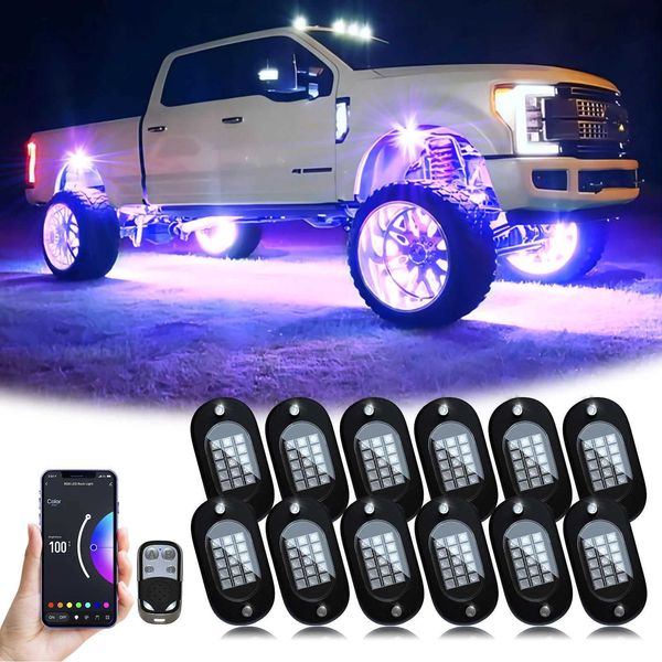 Dekorative Leuchten RGB LED-Felslichter für Jeep Offroad Truck Boat Music Sync Synchronisierung untergraben 4/6/8/10/12 in 1 Remote App Control Car Chassis Light T240509