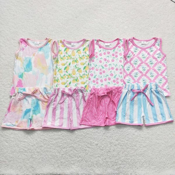 Set di abbigliamento all'ingrosso bambina a maniche estate top cortometrali per bambini set floreale set di cotone