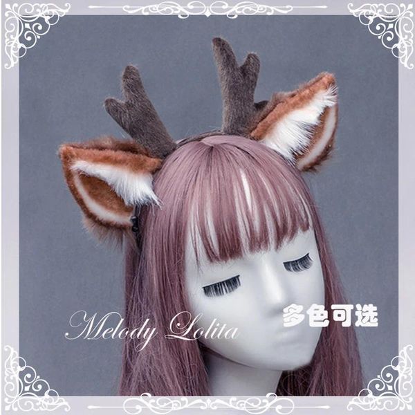 FESTIMENTO DE festa Floresta elk feita lolita lindas fontes de cabeça orelhas de animais de cabeça para a cabeça Pluxh Deer Antlers Acessórios de cosplay de Natal