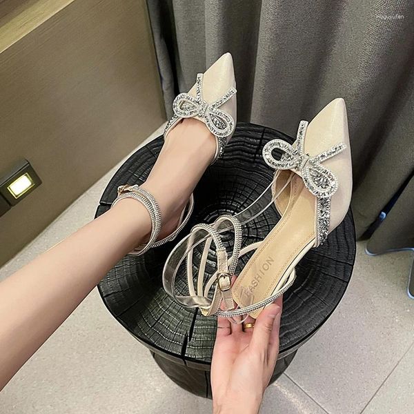 Dress scarpe in passerella Stile glitter Rinestone Donne Donne Pompe Crystal Bowknot Satin Summer Lady High Heels Party Prom festa