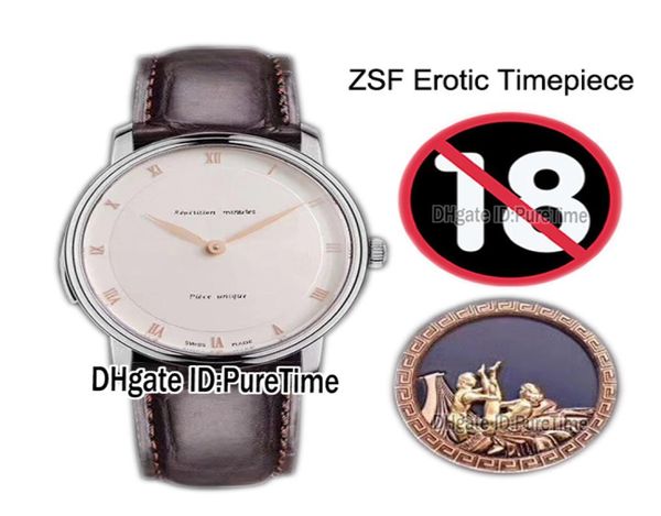 Zsf le Brassus Karussell Erotische Uhr Automatische Herren Watch White Dial Roségold Römische Marker Braune Lederreine Name exer7547629